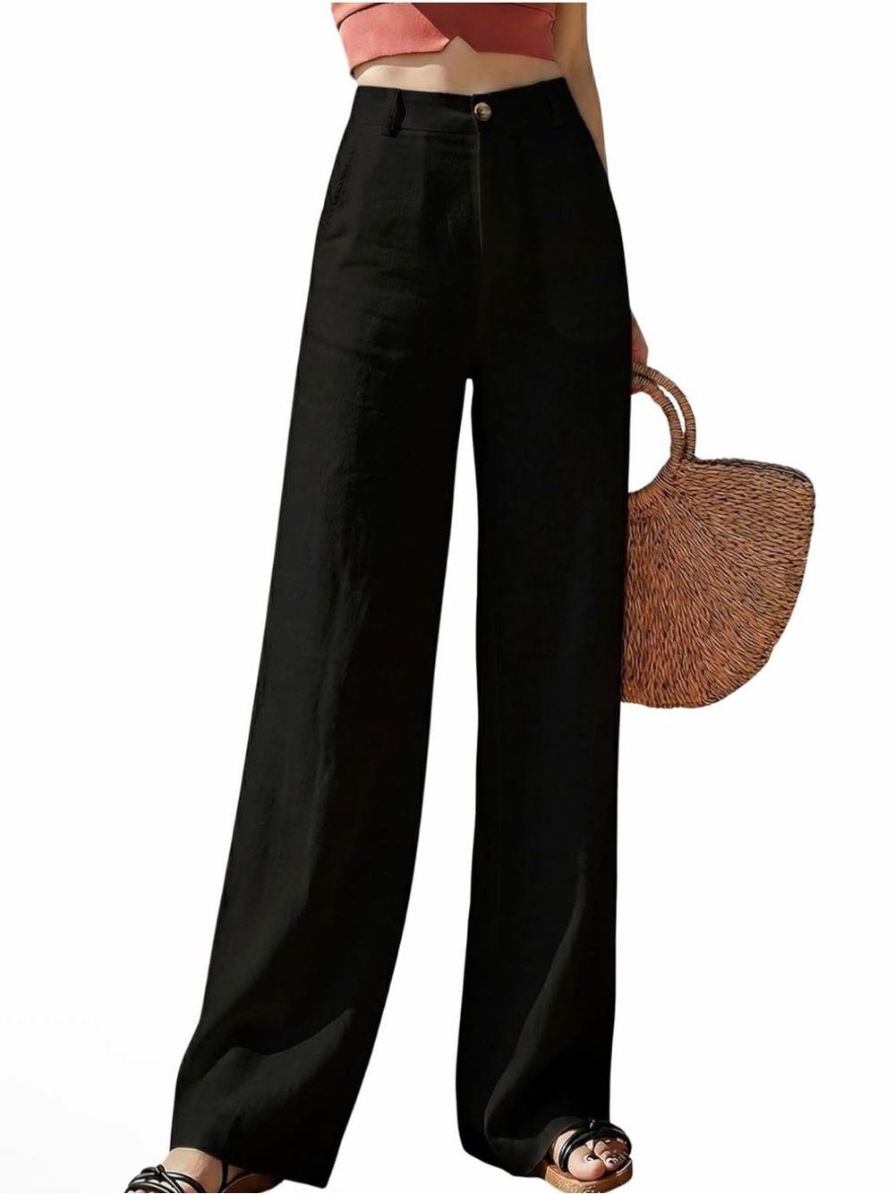 Wide Leg High Waist Black Palazzo Pants